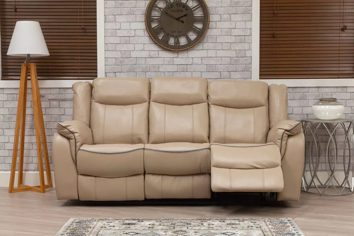 New Brooklyn Beige Leather Recliner Sofa - Image 3