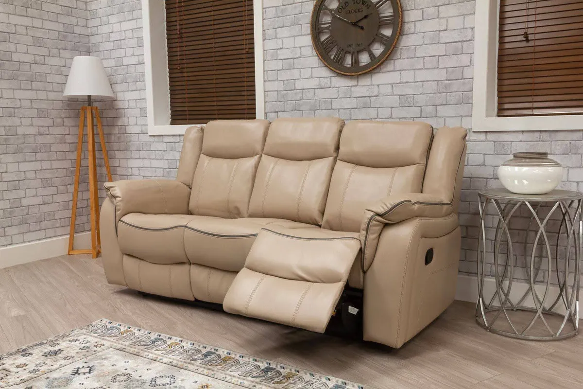 New Brooklyn Beige Leather Recliner Sofa - Image 4