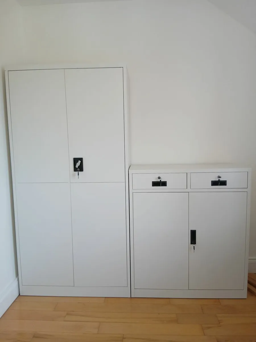 2 white Office storage Units with locks - Image 1