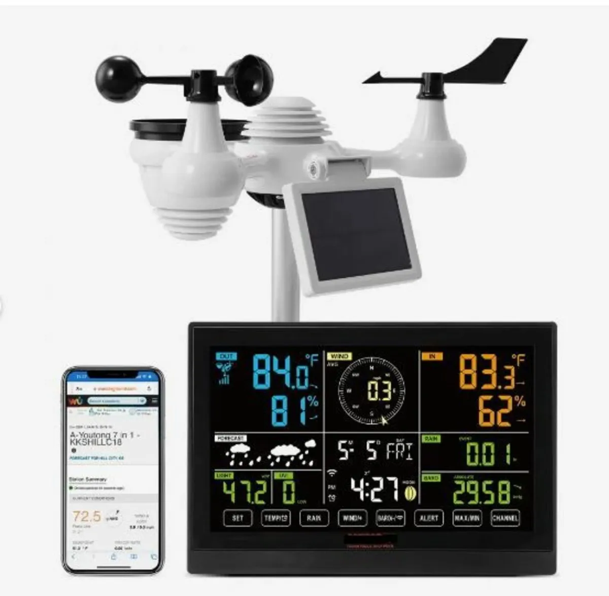 7-in-1 Wi-Fi Weather Station, 7.5 in Color Displa - Image 1