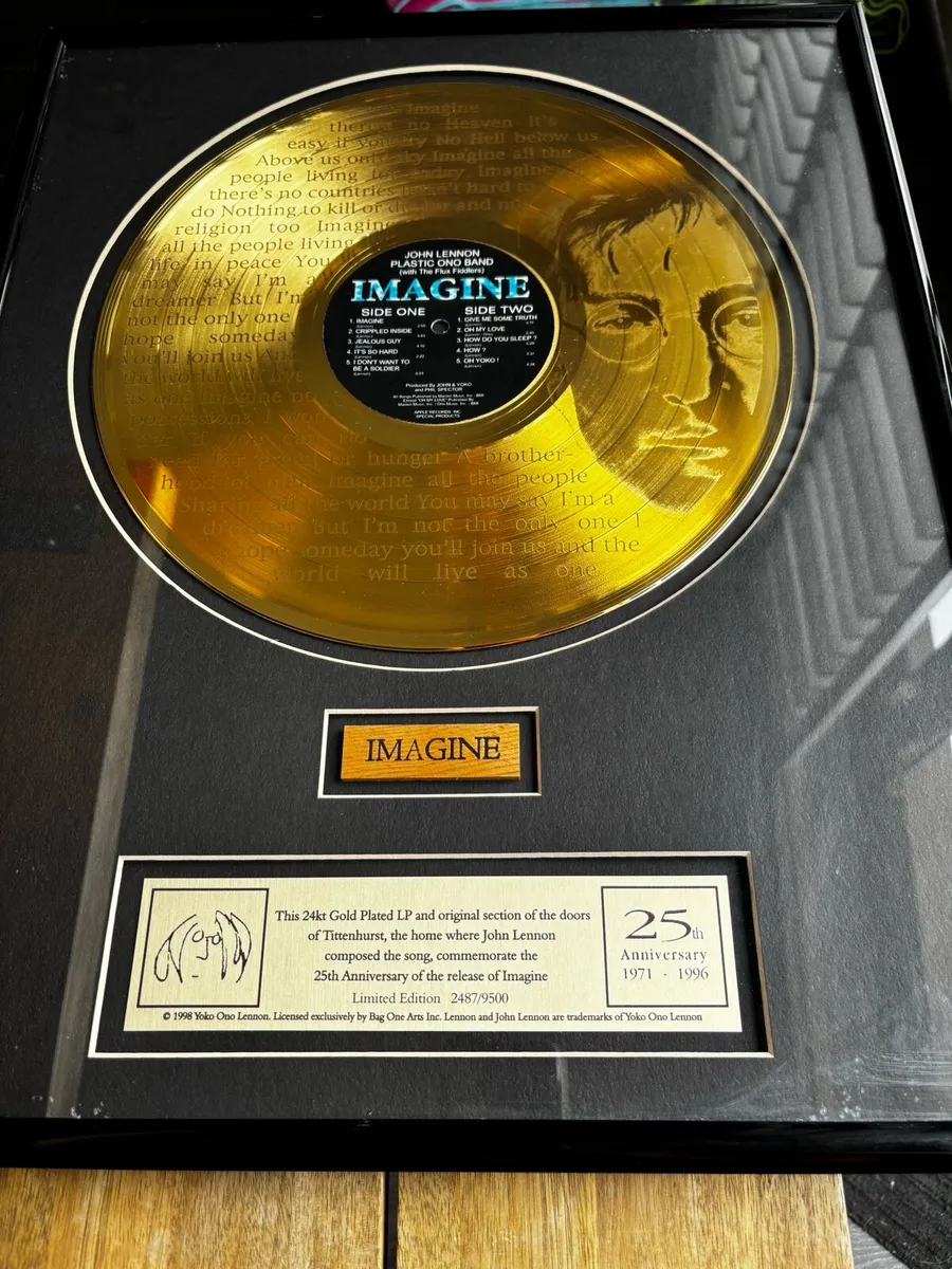 John Lennon Ltd Edition ‘Imagine’ Gold Record RARE - Image 1
