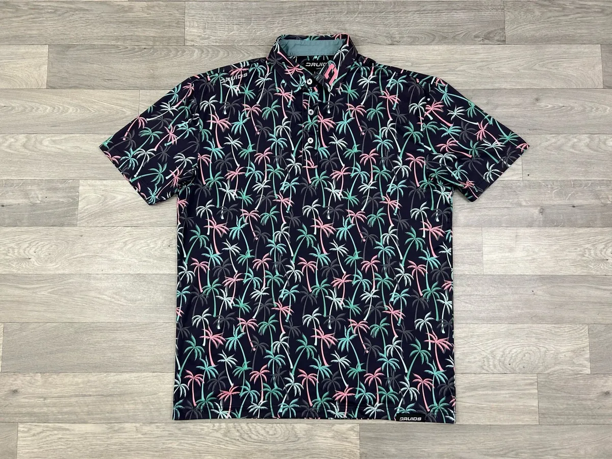 Druids Golf Palm Print Polo Shirt Mens Large - Image 1
