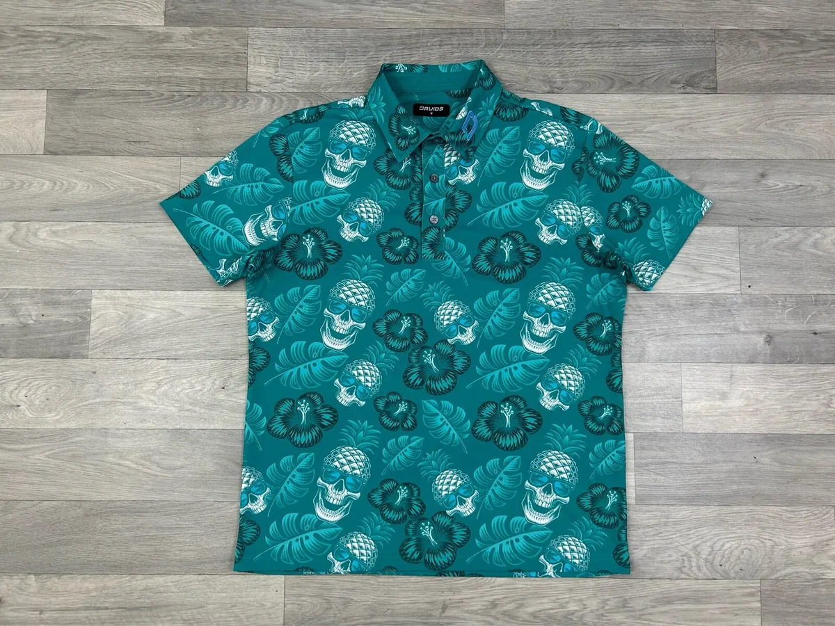 Druids Golf Skull Print Polo Shirt Mens Medium - Image 1