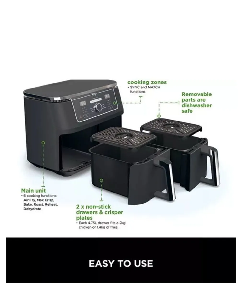 Ninja 9.5L Foodi MAX Dual Zone Air Fryer | Black - Image 2