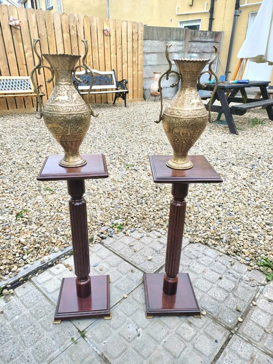 Antique Brass Cobra Handles Vases - Image 1