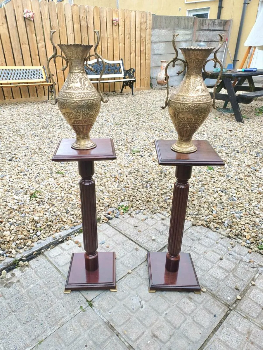 Antique Brass Cobra Handles Vases - Image 2