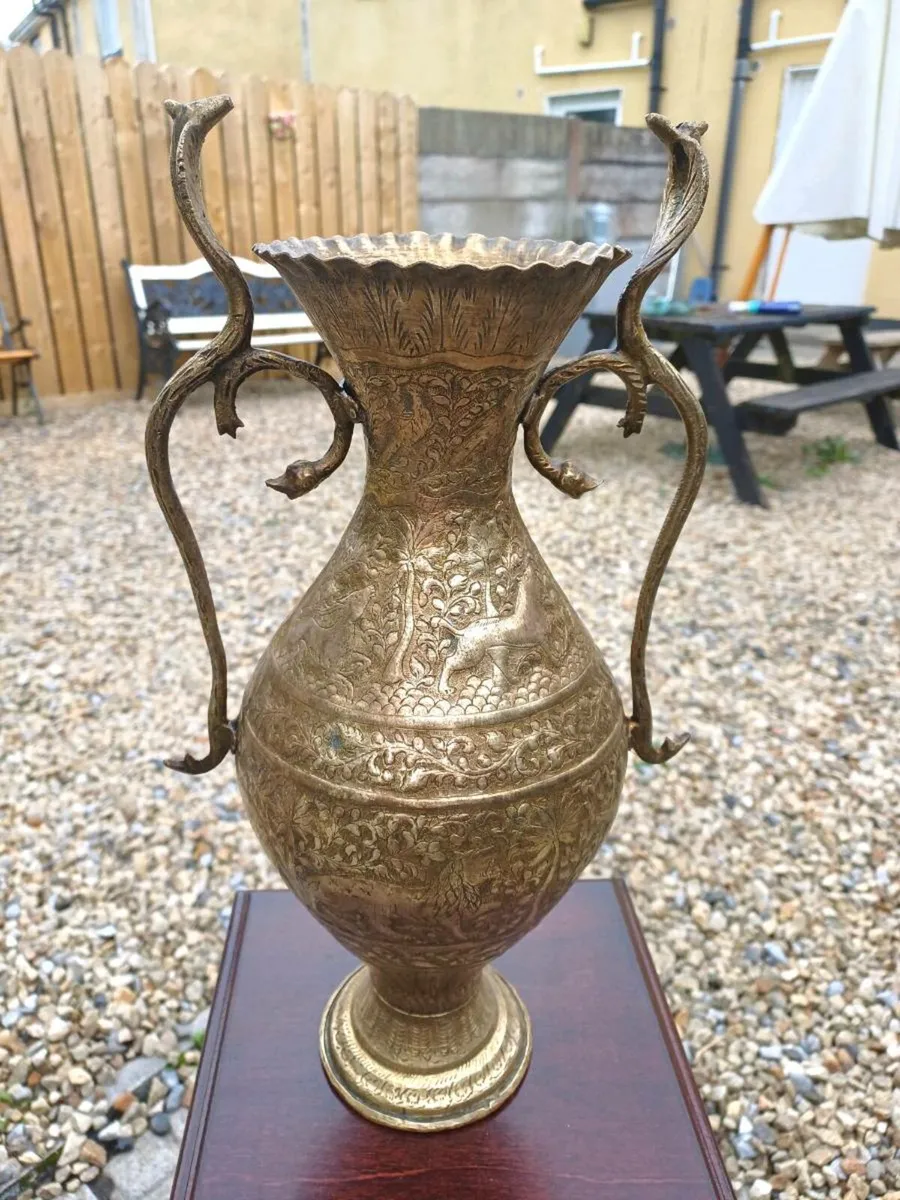 Antique Brass Cobra Handles Vases - Image 3