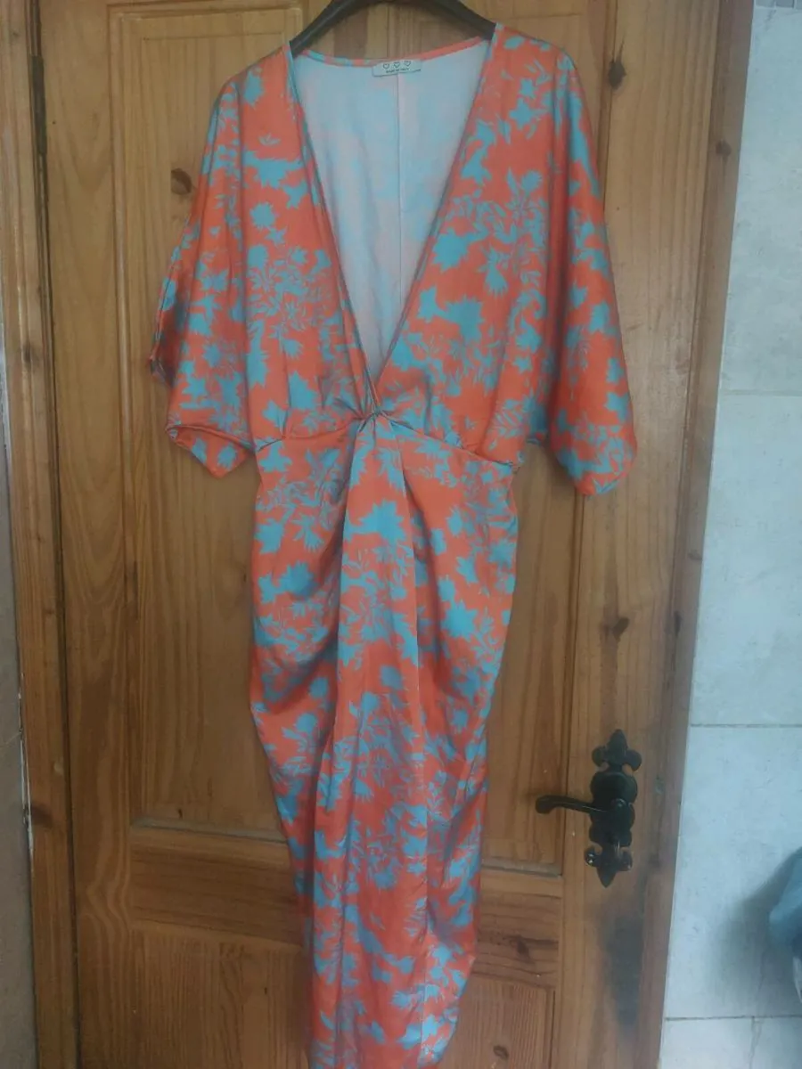 Orange and turquoise floral wrap dress (free post) - Image 1