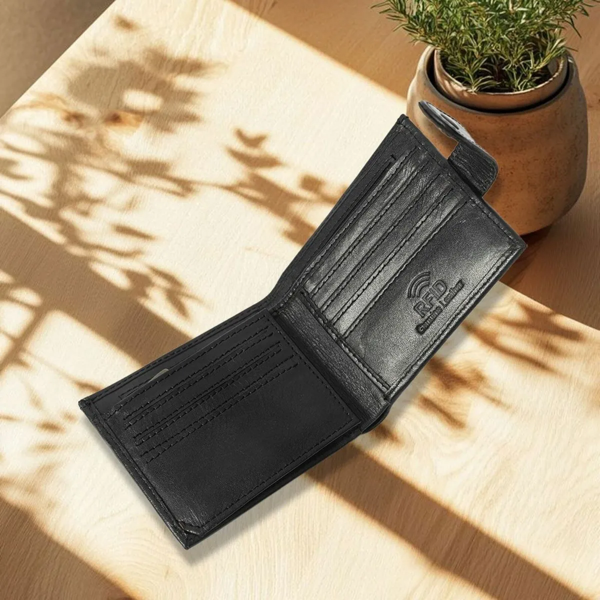 RFID Blocking Leather Wallet – Slim Trifold Wallet - Image 3