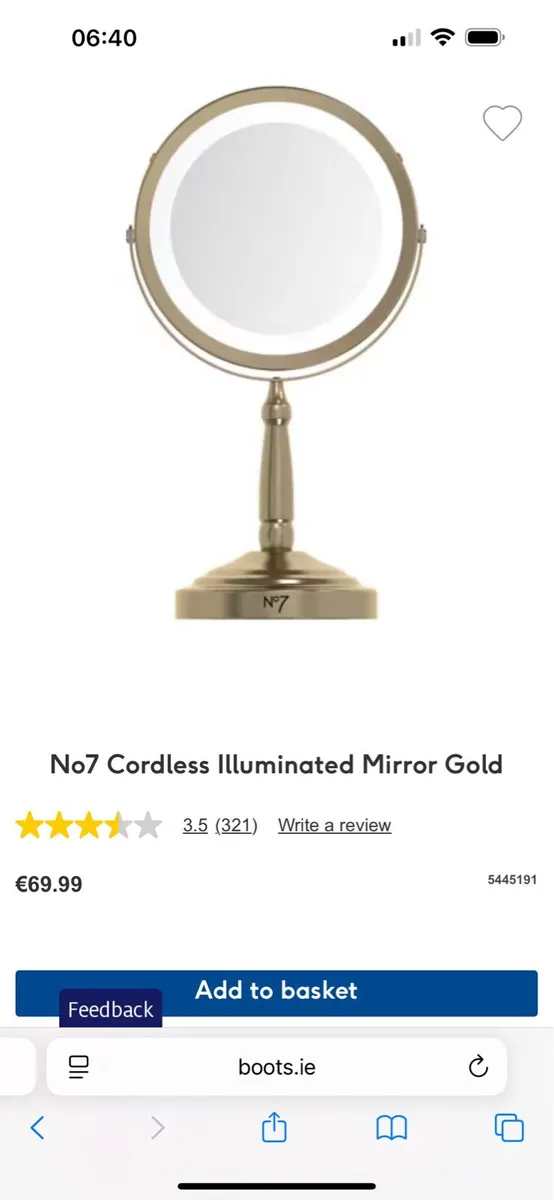 No7 Cordless Illuminated Gold Mirror - Image 4