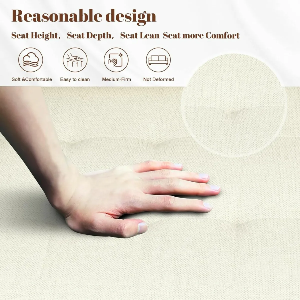 2 Seater, Sofa Couch Comfy Seat Cushion Beige - Image 3