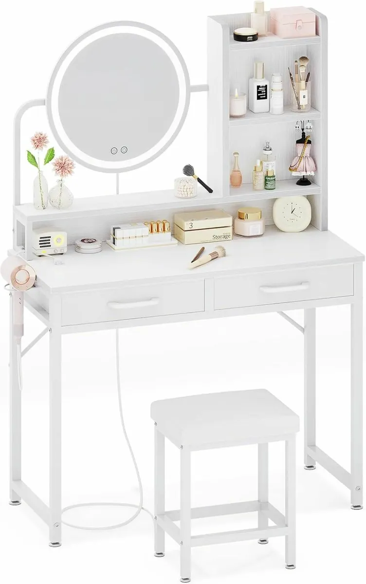 Dressing Table Set height-adjustable mirror White - Image 4