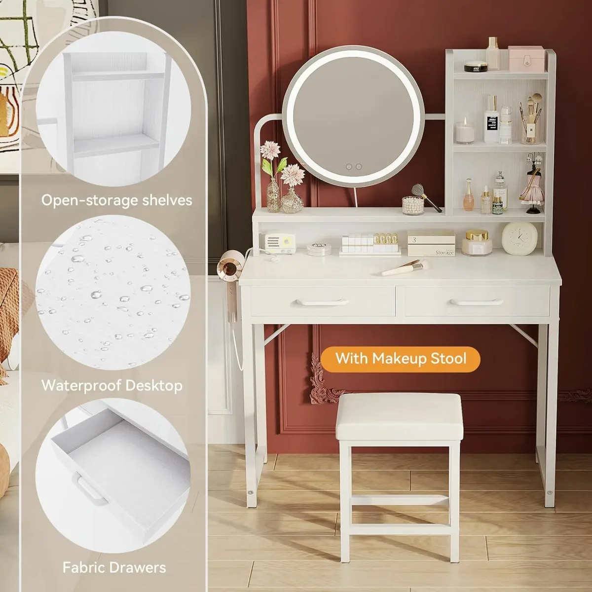 Dressing Table Set height-adjustable mirror White - Image 2