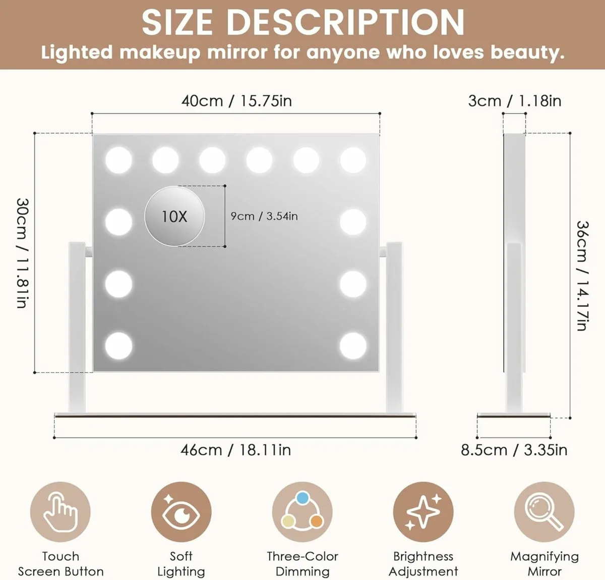 Vanity Mirror Hollywood Makeup 12 Light Bulbs - Image 2