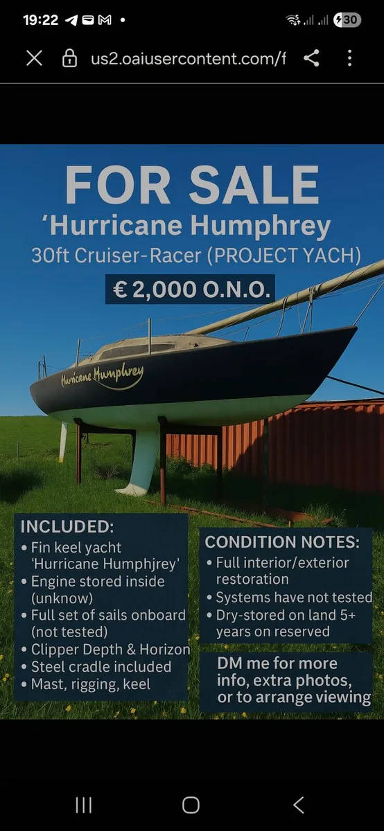 🛶 FOR SALE – “HURRICANE HUMPHREY” 30ft Cruiser - Image 1