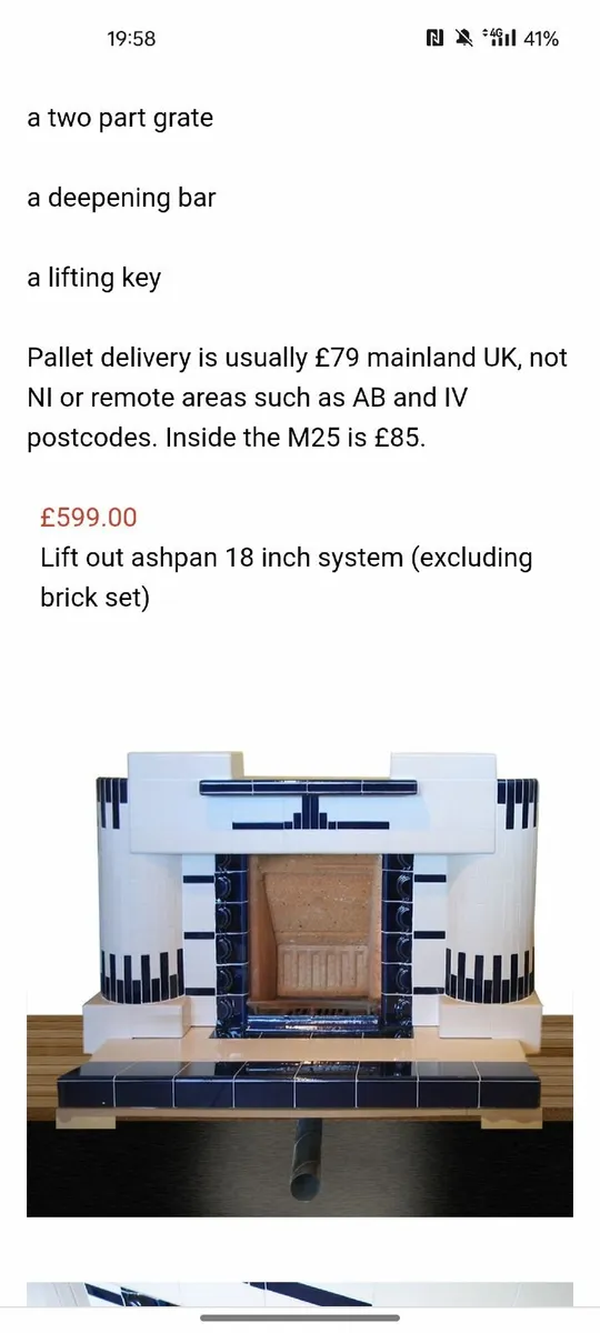 Baxi Burnall 18" Loa Fire System and Brick Set - Image 1