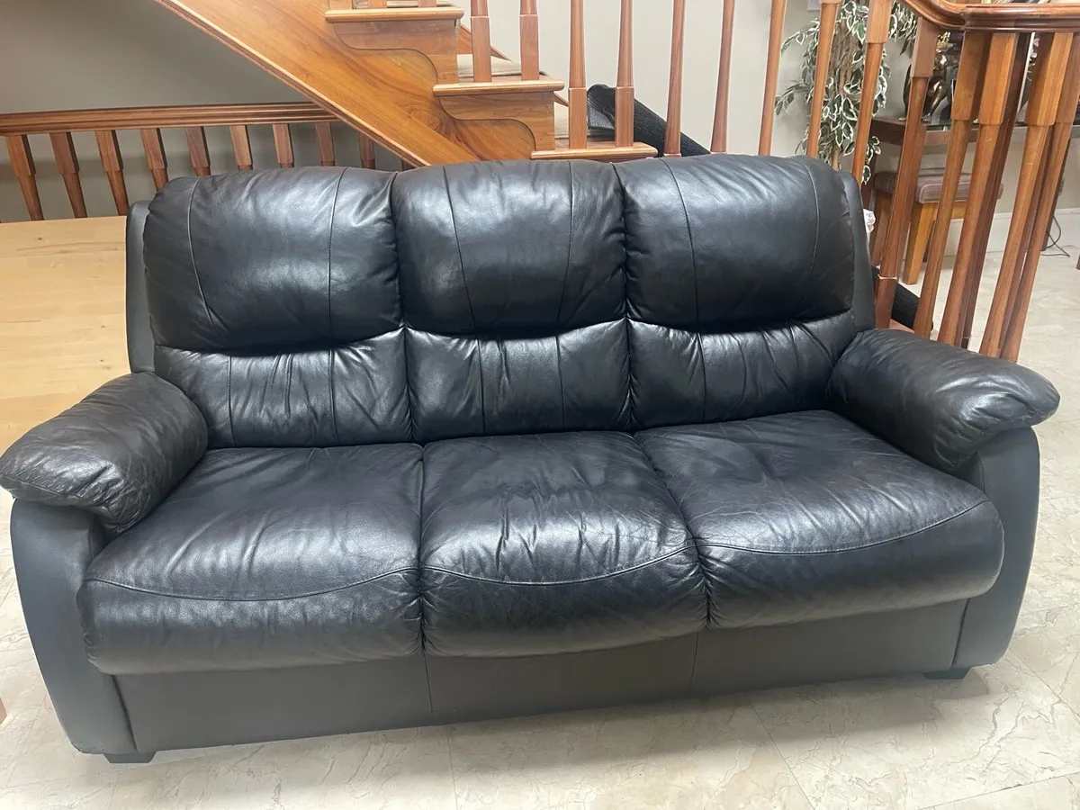Genuine Leather Black 3 Seater Couch - Sofa - Image 1