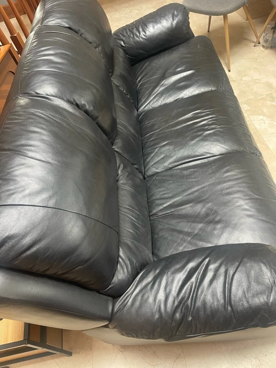 Genuine Leather Black 3 Seater Couch - Sofa - Image 2