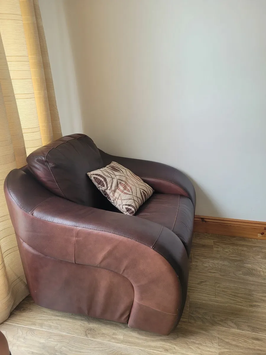 3 Seater and Armchair Brown Leather - Image 1