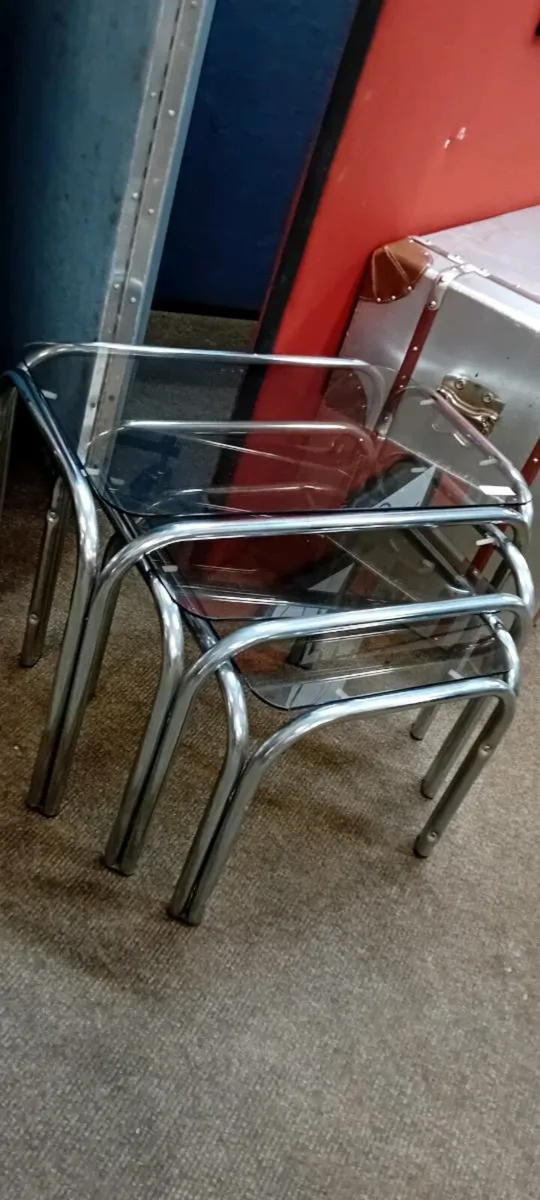 Vintage Chrome And Glass Nest Of Tables