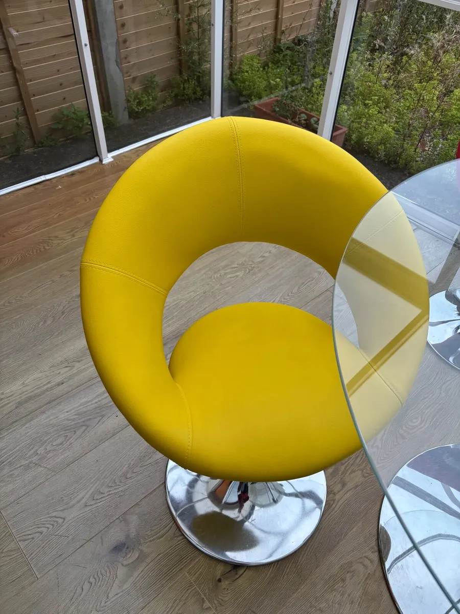 Glass dining table and four matching chairs. - Image 1