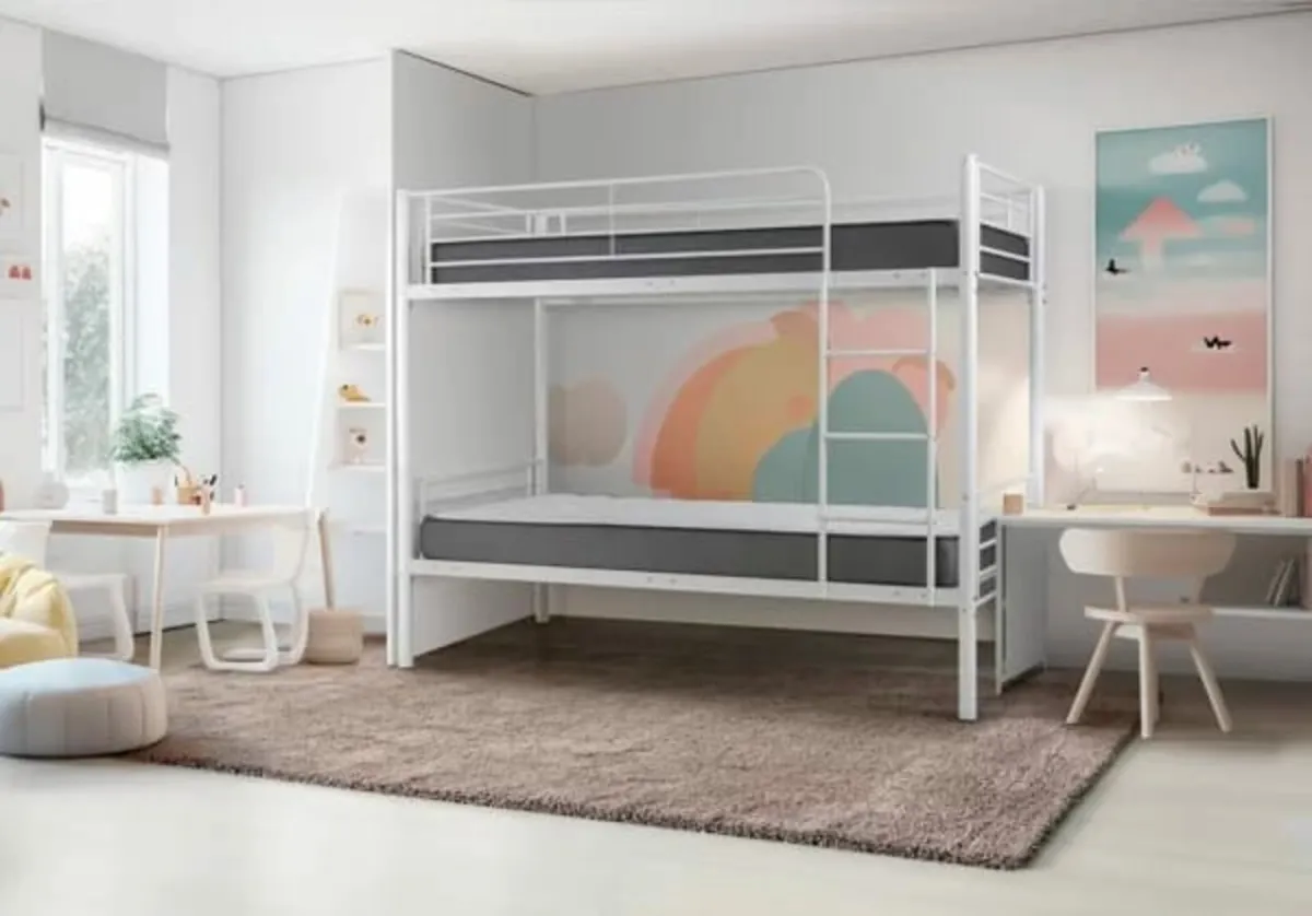 Metal White Single Bunk Bed - Image 1