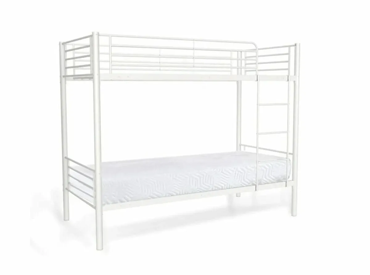 Metal White Single Bunk Bed - Image 3