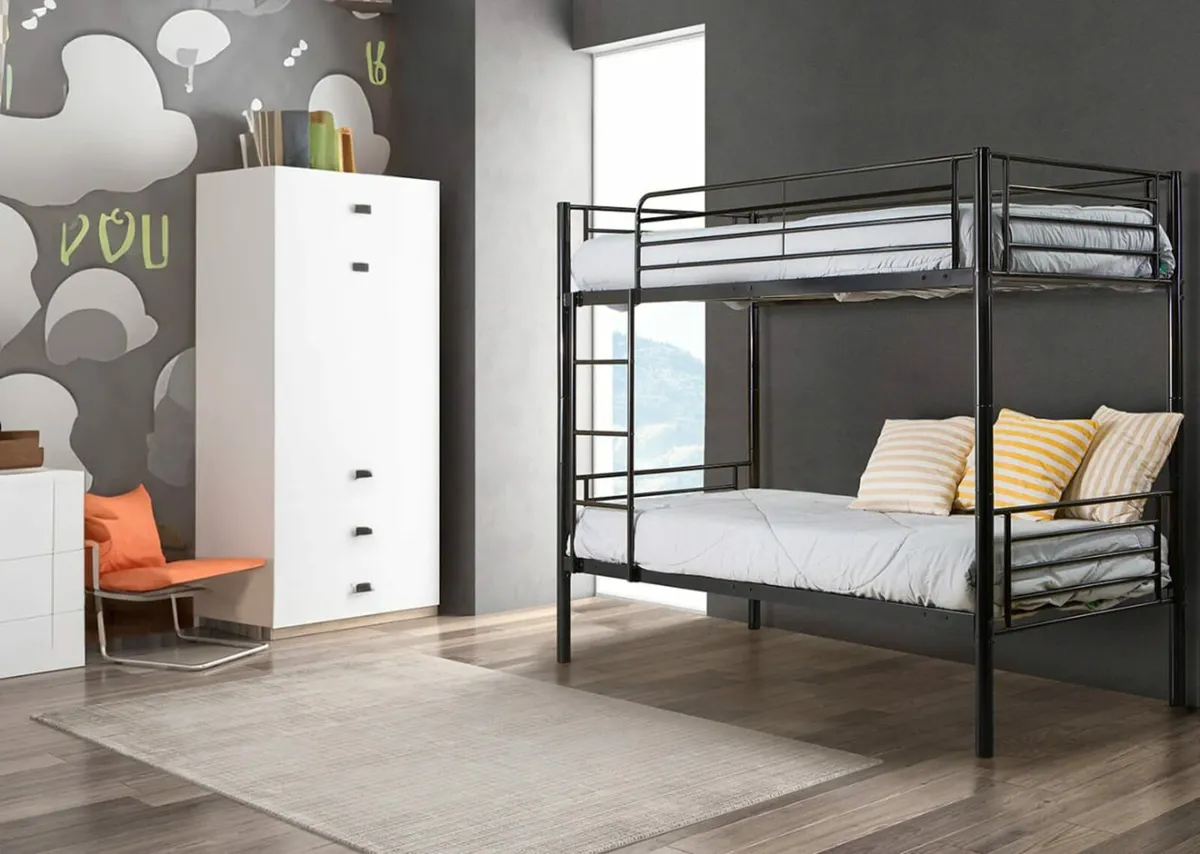 Metal Black Single Bunk Bed - Image 1