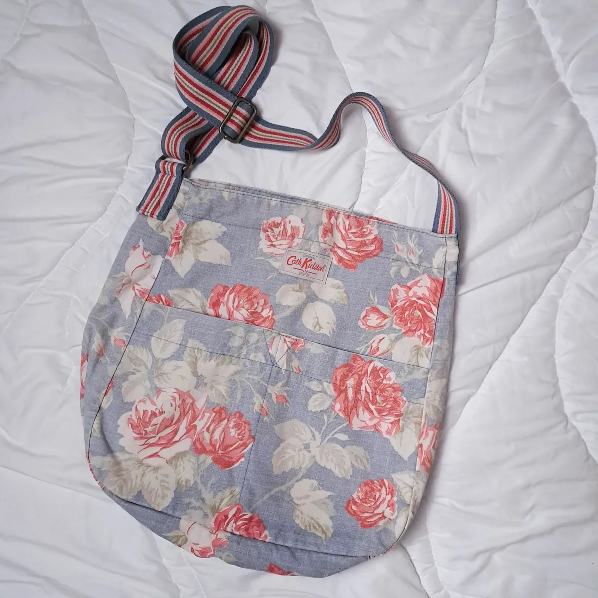 Cath Kidston Blue Pink Floral Fabric Crossbody Bag - Image 1