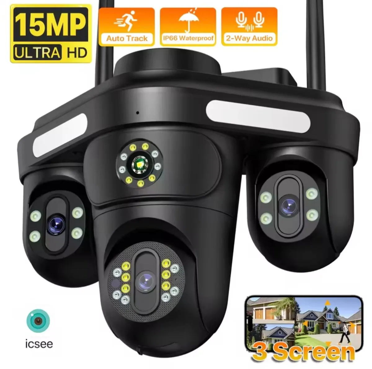 Outdoor 15MP HD Three Screen WIFI IP Camera - Image 1