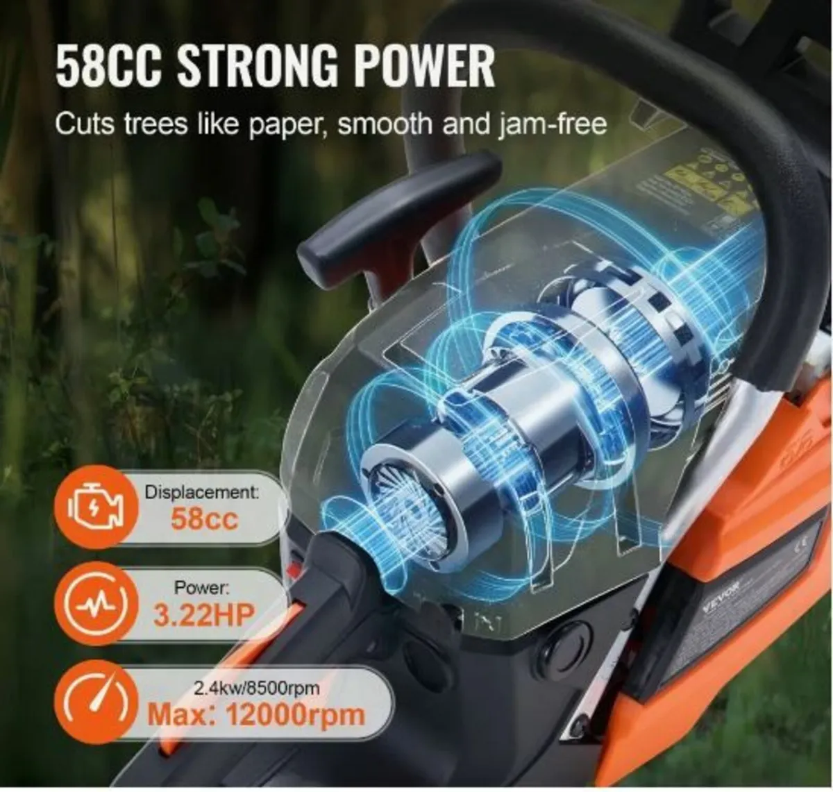 58CC 20" Gasoline Chainsaw Gas Powered - Image 3