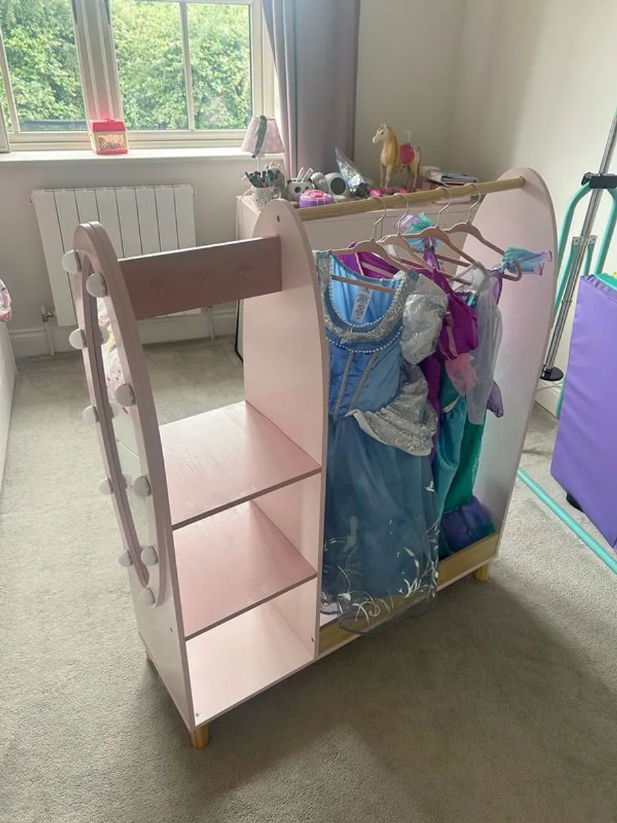 Dimples Wooden Dress-Up Rack with Light-Up Mirror including DISNEY princess dresses! - Image 3