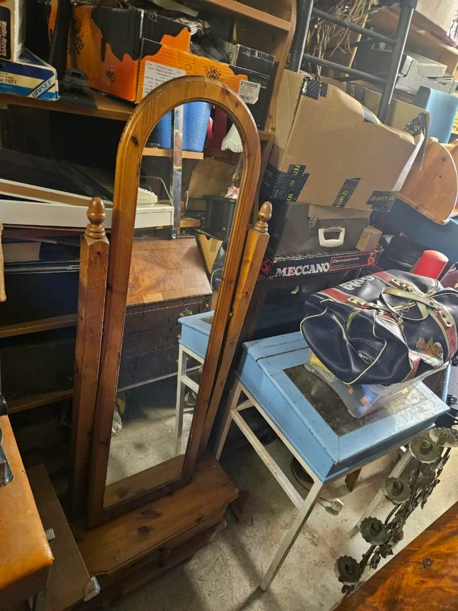 Pine Free Standing Mirror with Drawer - Image 1