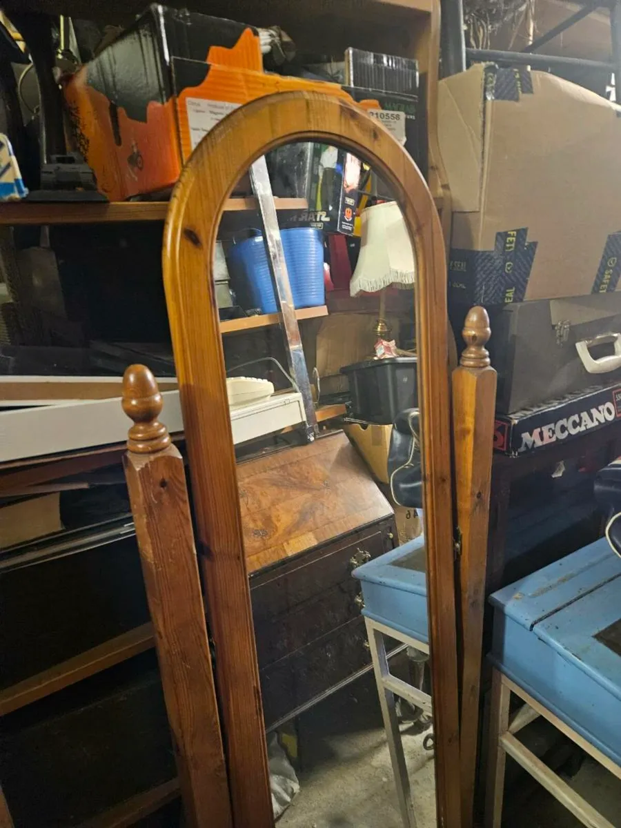 Pine Free Standing Mirror with Drawer - Image 3