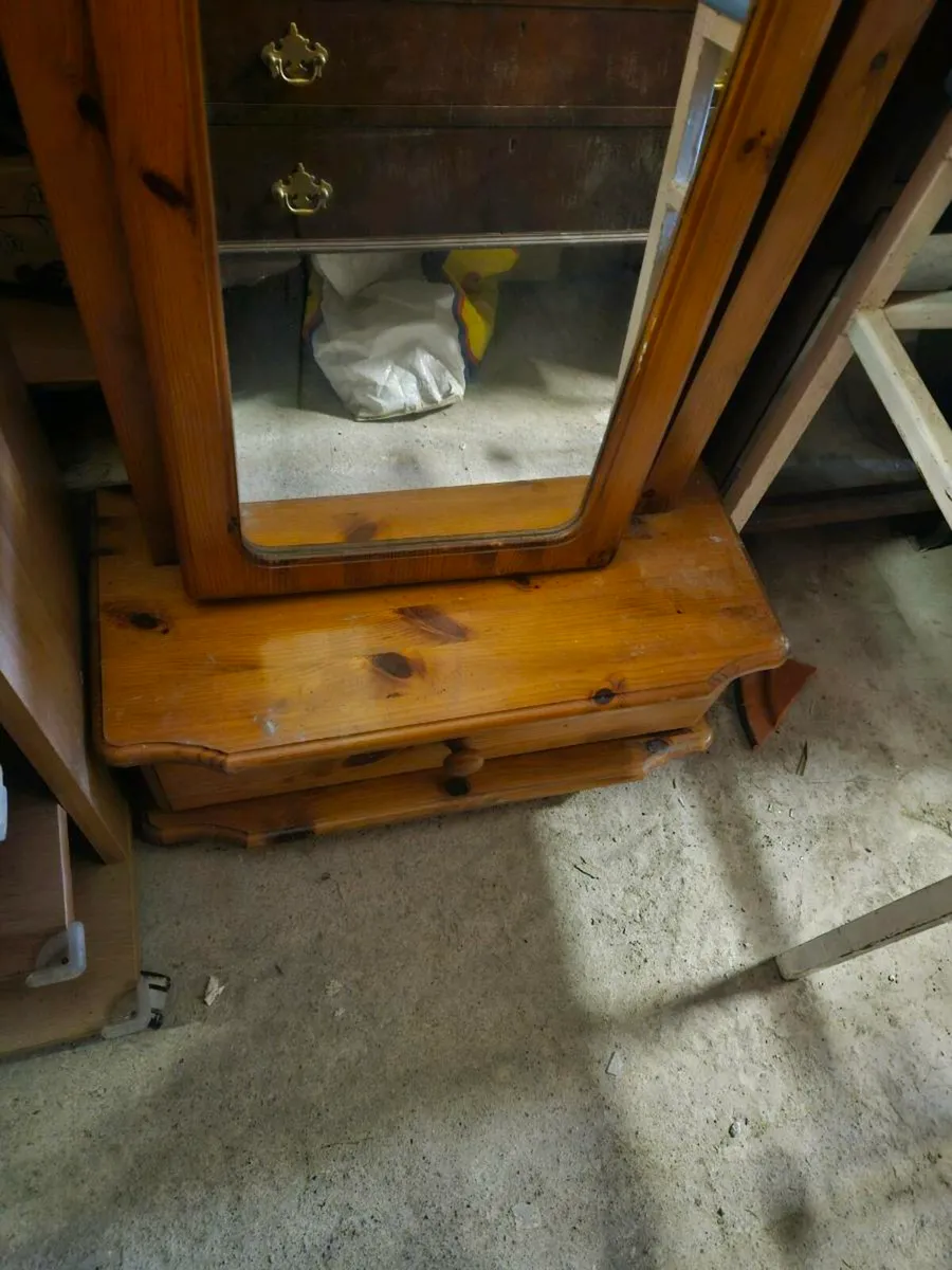 Pine Free Standing Mirror with Drawer - Image 4