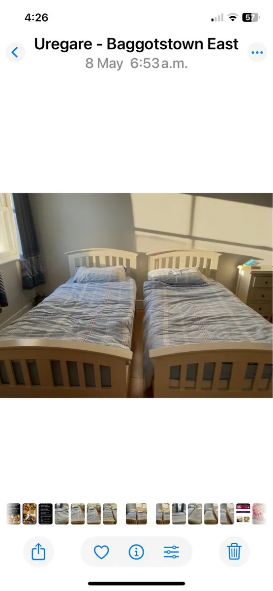 2 x Cream Wooden Single beds - Image 1