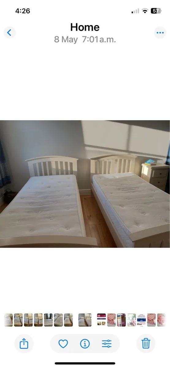 2 x Cream Wooden Single beds - Image 2