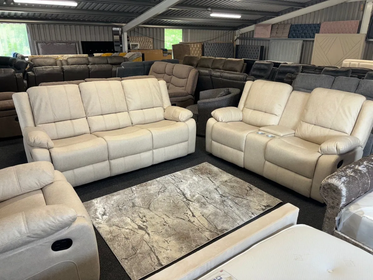 New 3+2 Larson Beige Recliner Sofa - Image 1