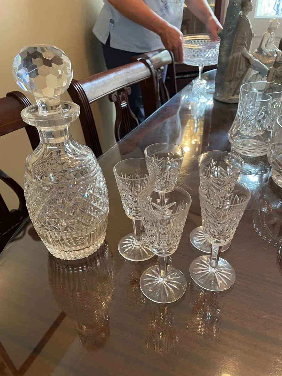 Vintage Cut Crystal Decanter & 5 Liqueur Glasses - Image 1