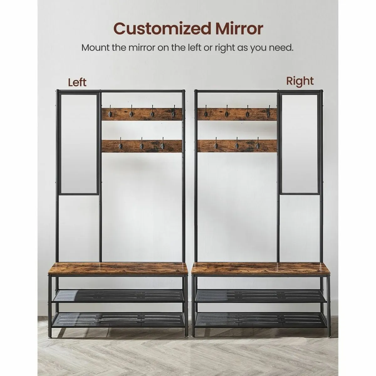 Coat Rack with Hooks, Clothes Rack with Mirror, Sh - Image 4
