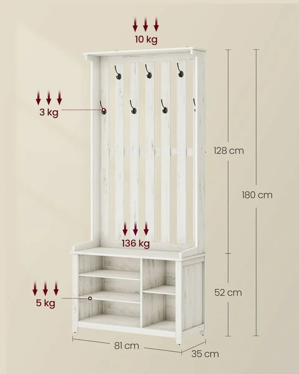 Coat rack with shelf and 7 double hooks vintage co - Image 3