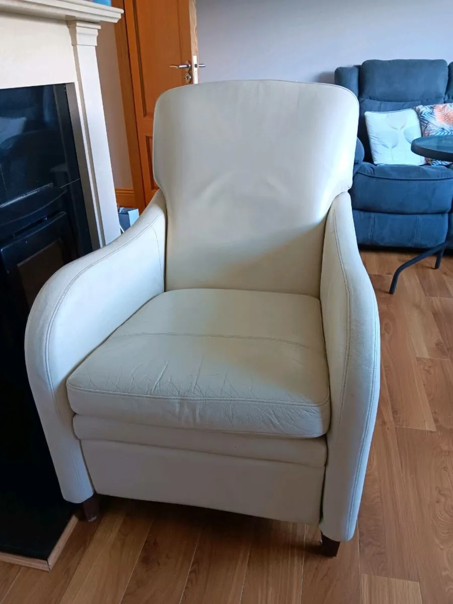 Cream Leather Recliner Armchair - Image 1