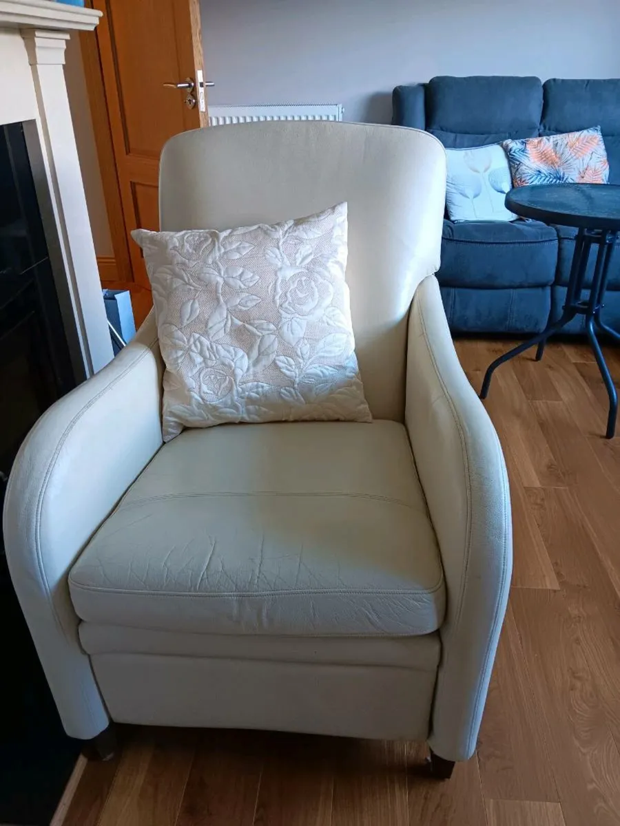 Cream Leather Recliner Armchair - Image 2