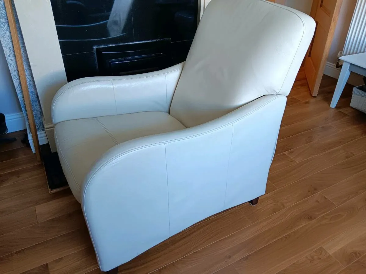 Cream Leather Recliner Armchair - Image 4