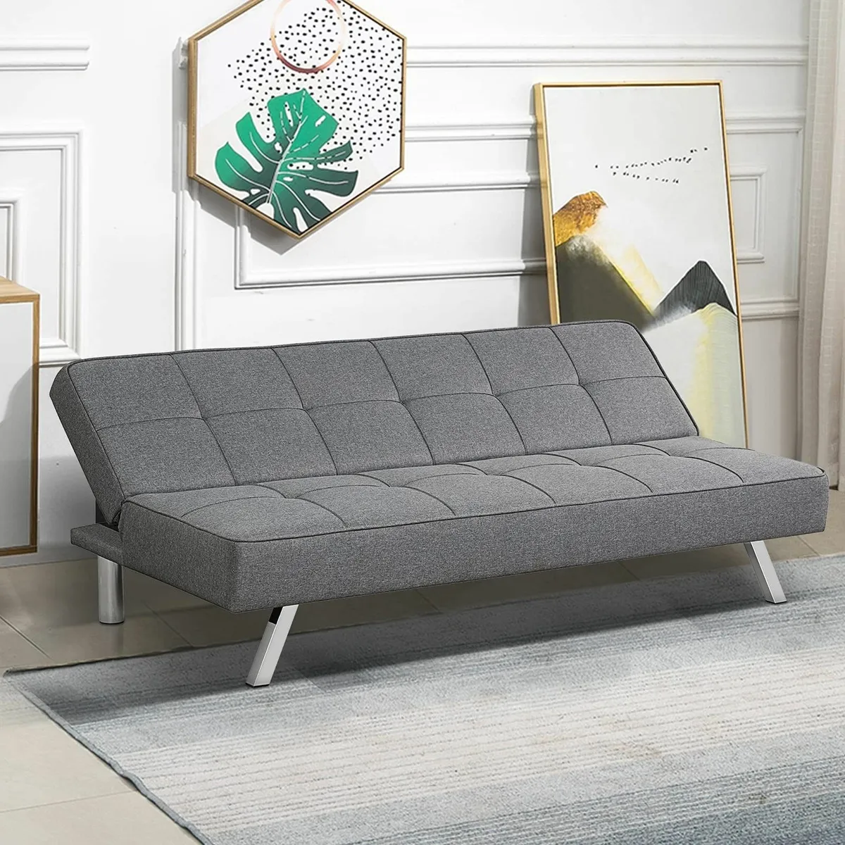 Dark grey fabric Folding 3 Seater Sofa 180cm - Image 1