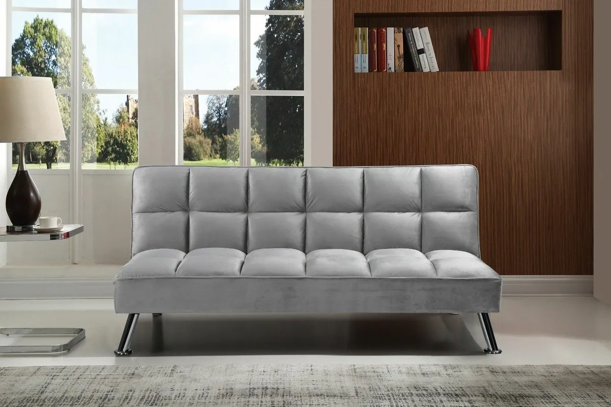 Grey velvet Folding 3 Seater Sofa 180cm - Image 1