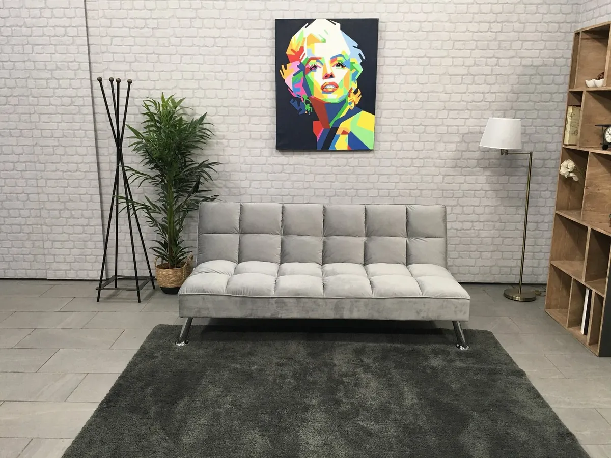 Grey velvet Folding 3 Seater Sofa 180cm - Image 1