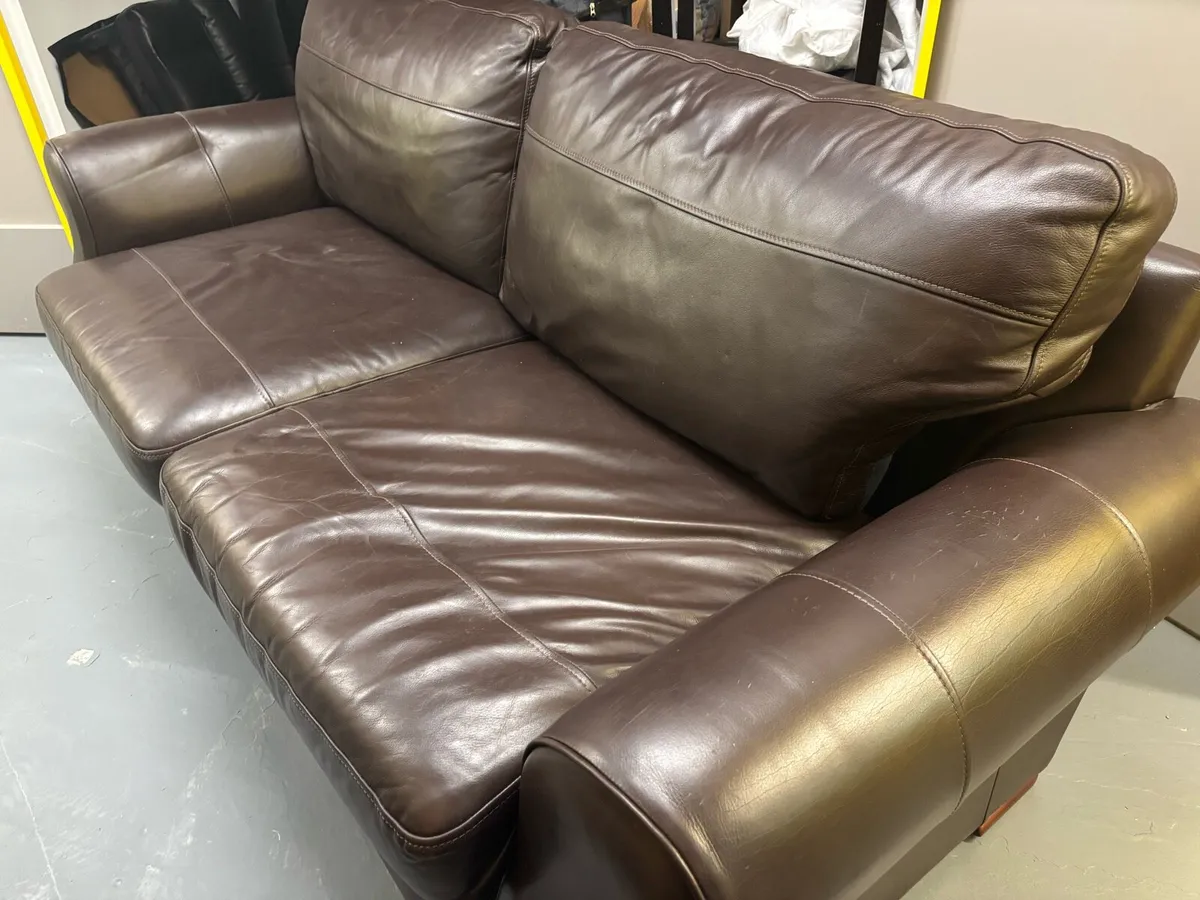 3 & 2 seater brown leather sofas - Image 3