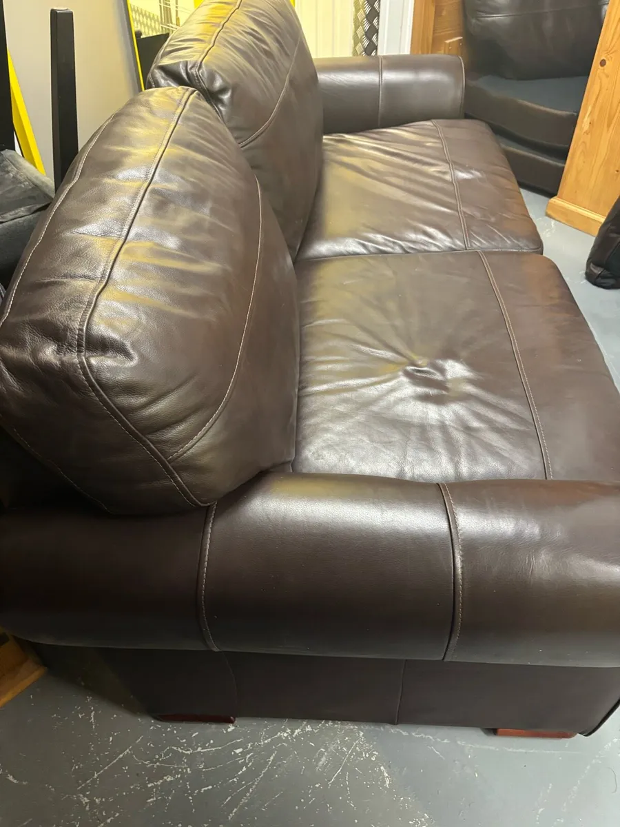 3 & 2 seater brown leather sofas - Image 4
