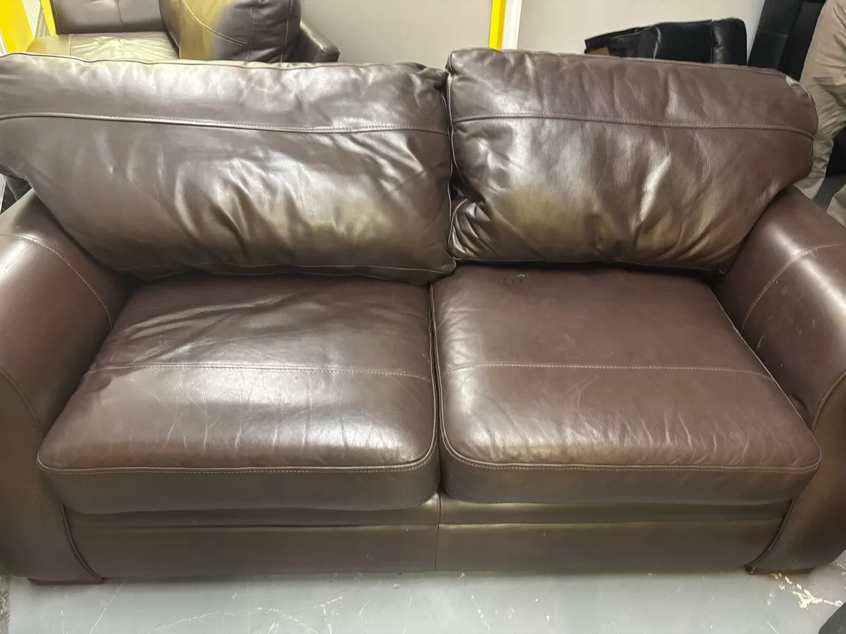 3 & 2 seater brown leather sofas - Image 1